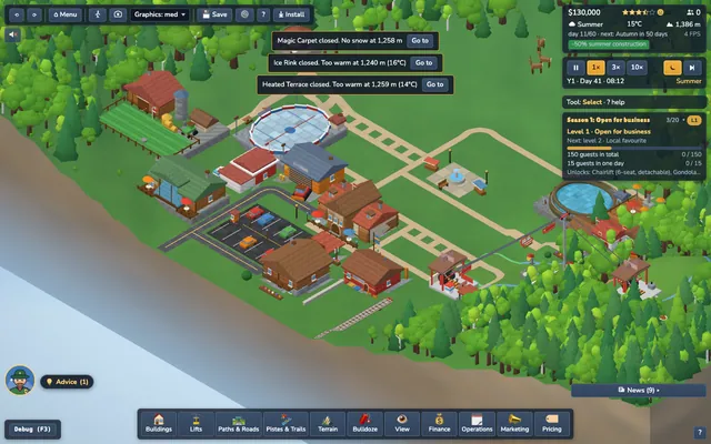 The Career HUD: top bar, a level badge on the goals card and the dock along the bottom.